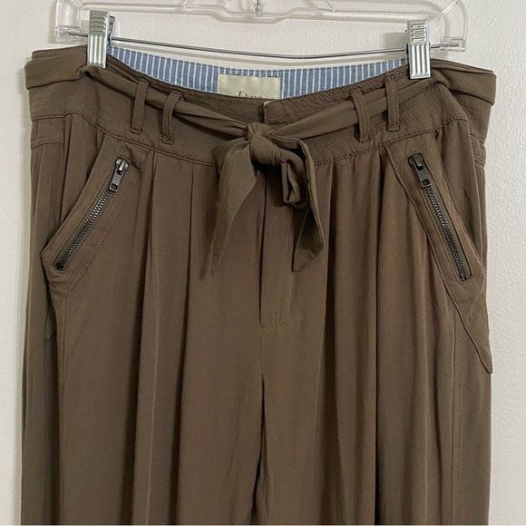 Elevenses by Anthropologie Green Pleated Jogger Pants Trousers Tie Waist Medium - Picture 5 of 10